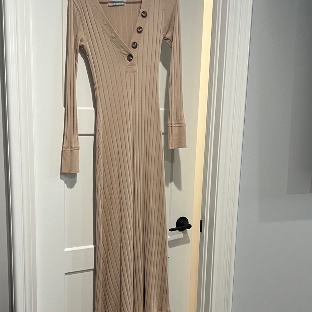 Free People Tan Long Sleeve Ribbed Dress